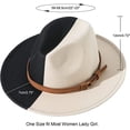 thumbnail image 2 of Sombreros Fedora de ala ancha de dos tonos para hombres y mujeres, sombrero Panamá de fieltro clásico con hebilla de cinturón ajustable, negro + Beige JAMW Sencillez, 2 of 5