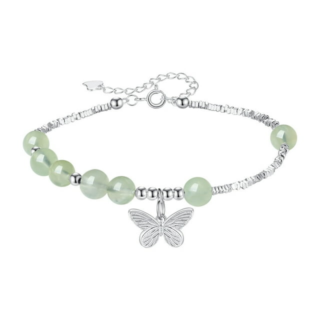 Pulsera Prehnite Butterfly de plata de ley 925 para mujer