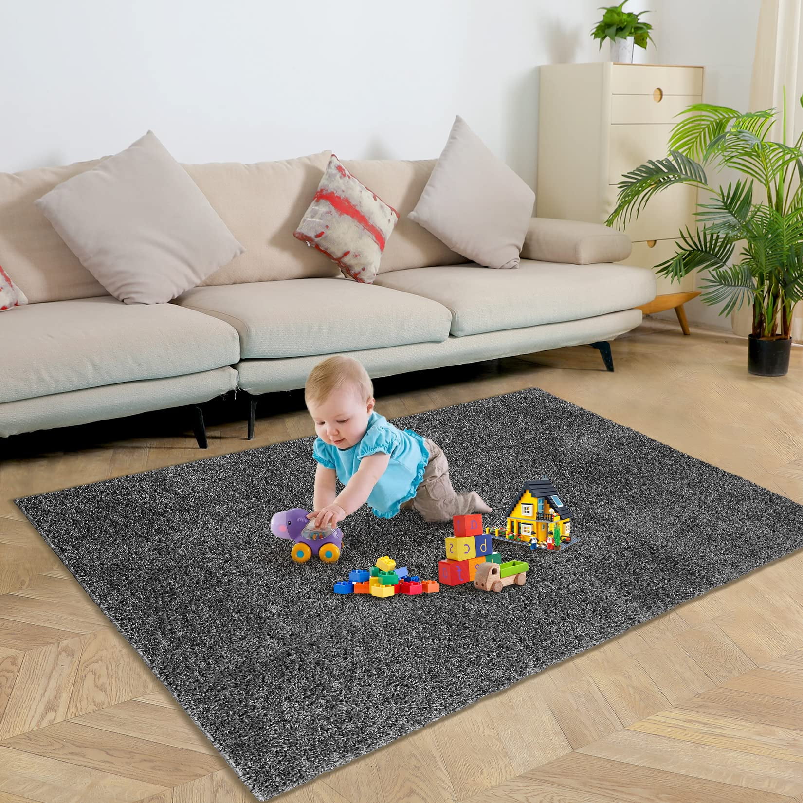 Wool Carpet Non-woven Bottom 100% polypropylene 1300g Fleece 1.2 inch Wool  Height Modern Area Rug Large Floor Mat and Rug for Living Room Dark Gery  5'*8' 