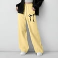 thumbnail image 4 of BLTIBY Girls Wide Leg Sweatpants Bow Printed Y2K Elastic Waist Warm Baggy Pants Kids Fall Solid Color High Waisted Straight Leg Casual Fashion Joggers with Pockets Yellow 5-6 Years, 4 of 8