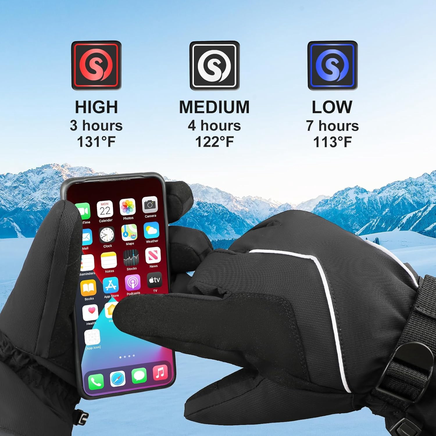 SAVIOR Rechargeable Heated Gloves for Men & Women, 3-Level Temperature Control, Touchscreen, Waterproof and Warm, Ideal for Cycling, Skiing, Skating, Hiking