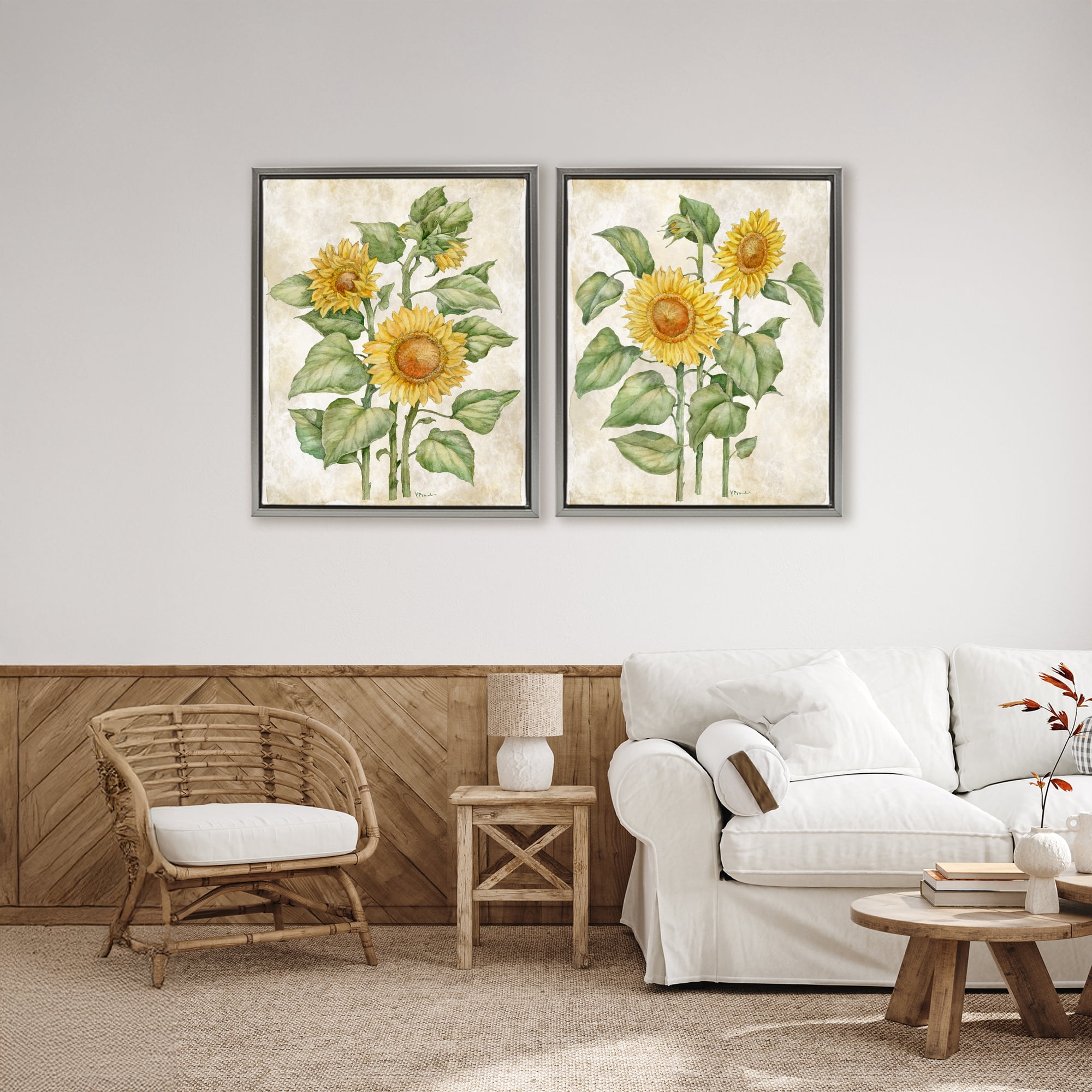 Stupell Industries Floral Journal Sunflower Studies 2 Piece Gray Framed Floater Canvas Set, design by Paul Brent