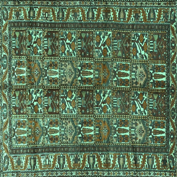 Ahgly Company Indoor Square Persian Turquoise Blue Traditional Area Rugs, 4' Square