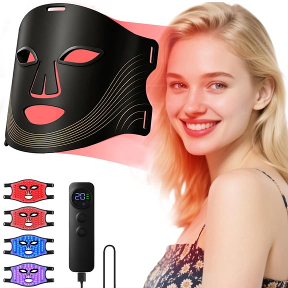 Morfone Red Light Therapy for Face, 4 Modes Led Face Mask Light Therapy with Remote, Portable Light Therapy Mask for Skin Care at Home, Travel (Black)