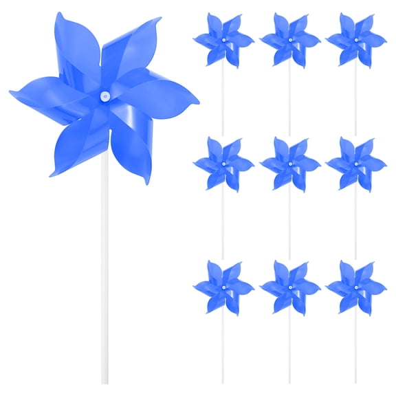 Uxcell 10-Pack Six Blades Rainbow Pinwheels, 9.1 Inch Plastic Wind Spinners Outdoor Flower Windmill [Dark Blue]