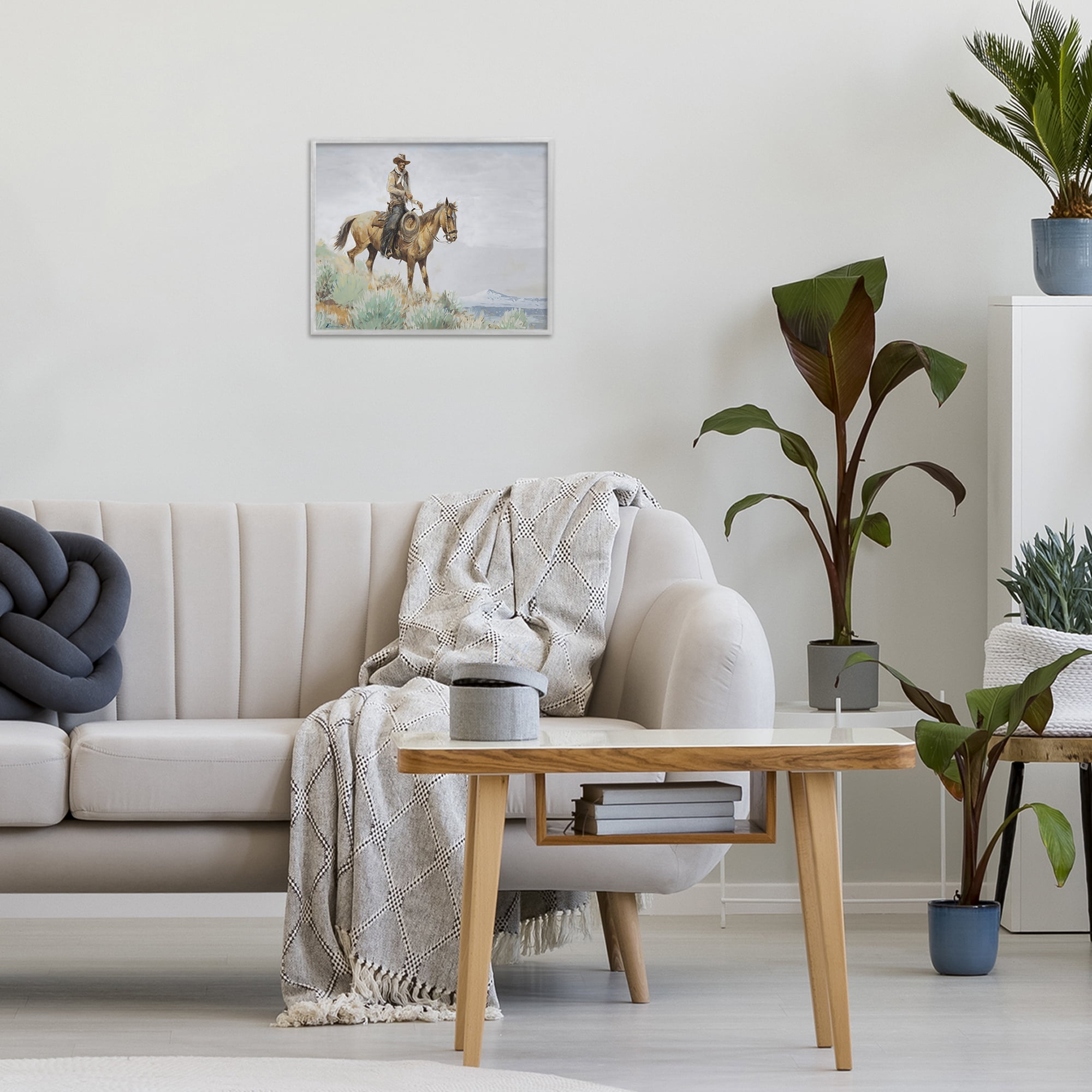 Stupell Industries Mounted Cowboy on Sagebrush Ridge Gray Framed Giclee Art, design by Arlington Prints