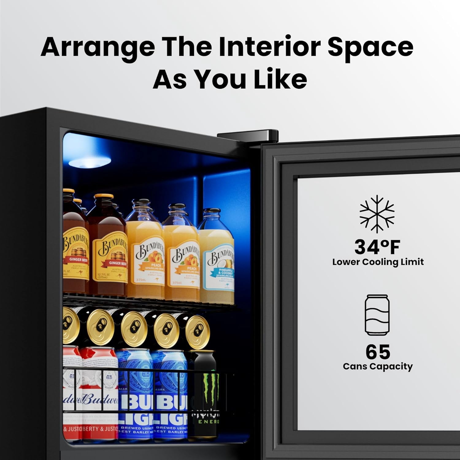 Yeego 65 Can Beverage Cooler Refrigerator, 1.63 cu.ft. Mini Fridge with Double Glass Door and Compressor for Home/Office/Bar,Black