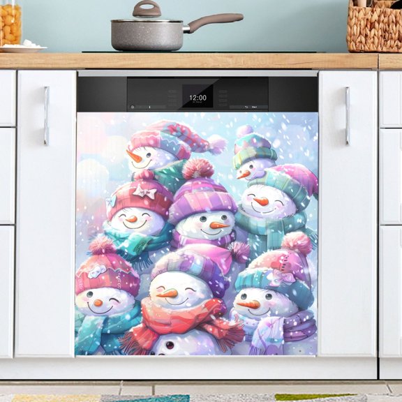 Ryvnso Happy Snowman Christmas Dishwasher Magnetic Refrigerator Magnet Cover Kitchen Home Decorative 23"x26"