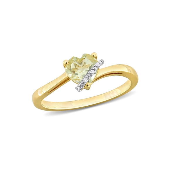3/4 Carat (Ctw) Green Quartz Heart Ring in Yellow Plated Sterling Silver for Women