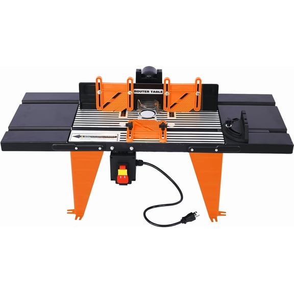 Electric Router Table, Universal Benchtop Router Tables Top with Steel Stand & Adjustable Fence Wood Working Router Table Precise Routing Table Craftsman Tool for Woodworking, Orange
