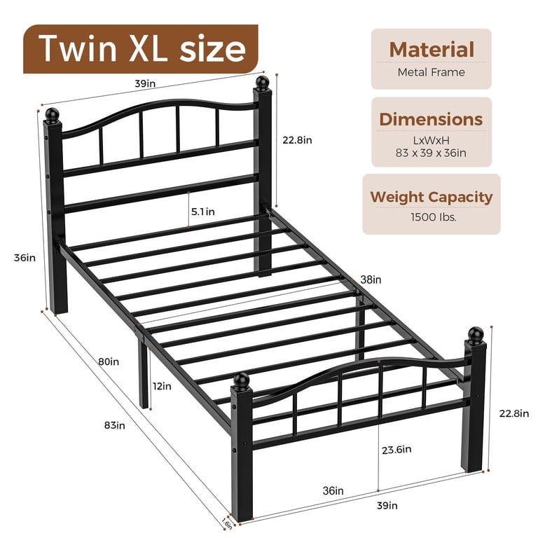 Kinsfook Twin XL Metal Bed Frame, Heavy Duty with Headboard photo 2