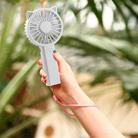 

Qnjujn New Summer Hand Night Light Small Fan USB Rechargeable Outdoor Mini Kitty Small Fan Silent Three-speed Adjustment Fan White