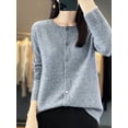 thumbnail image 4 of Cárdigan de manga larga 2024, nuevo suéter de moda para mujer, 100 % lana merino, camisetas, jerseys, prendas de punto con cuello redondo, ropa de primavera y otoño para mujer, 4 of 5