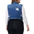 thumbnail image 3 of Unique Bargains Women's Plus Size Denim Sleeveless Chest Pockets Vests Jacket 1X Blue, 3 of 6