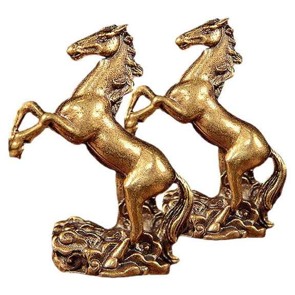 2pcs Decorative Metal Horse Statue Retro Horse Tabletop Ornament Miniature Brass Horse Statue Desktop Horse Figurine Decoration Tea Pet