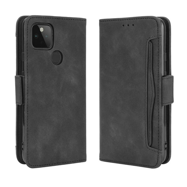 Case for Google Pixel 4A 5G Cover Adjustable Detachable Card Holder Magnetic closure Leather Wallet Case - Black