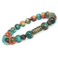 thumbnail image 1 of BR Pulsera tibetana de estilo vintage con cuentas de jade blanco natural de 10 mm - marrón, naranja y azul - cuentas de bronce antiguo, 1 of 5