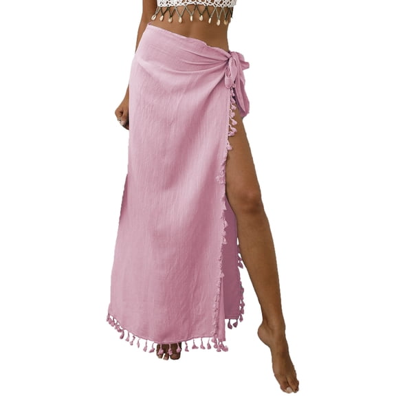 SZJXBUY Sarong Cover Up Womens Beach Swimwear Coverup Swimsuit Long Skirts with Tassels Spring Maxi Bathing Suit Bikini Wraps Pink,Free Size