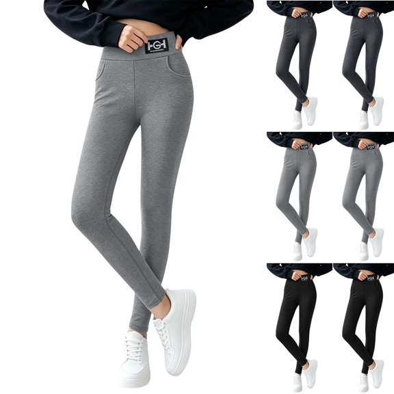 MexChoioe Solid Color Womens Leggings High Waist Soft Stretch Daily Fitness Running Biker Trousers with Pockets