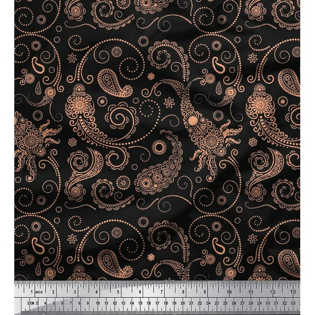 Soimoi Modal Satin Fabric Floral & Paisley Print Fabric by The Yard 42 Inch Wide