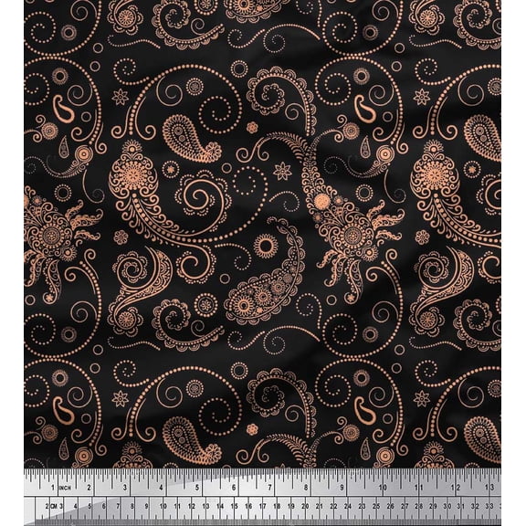 Soimoi Cotton Duck Fabric Floral & Paisley Printed Fabric 1 Yard 42 Inch Wide