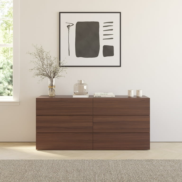 Nexera James Modern 6 Drawer Dresser, Walnut, Scandinavian Design