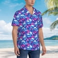 thumbnail image 3 of Pofeuu blue Skull purple flower Print Hawaiian Shirt for Men Sleeves Casual Button Down Summer Beach Dress Shirts T-Shirts,X-Large, 3 of 7