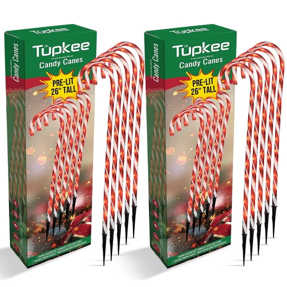 Tupkee Pre-Lit Candy Cane Decorations -Pathway Christmas Lights, 26-Inches 66 cm, Set of 5, Outdoor Christmas Decorations Yard Candy Cane Lights - 2 Pack Total 10 Lights