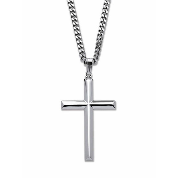 PalmBeach Jewelry Cross Pendant in Sterling Silver or Gold Filled with Stainless Steel or Gold Ion Chain 24"
