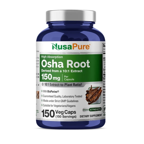NusaPure OSHA Root Capsules, 1500 mg, 150 Veg Capsules (Non-GMO, Vegan)