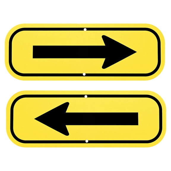 Uxcell 2-Pack Black Arrow Signs, 9.84 x 3.54 Aluminum Reflective One-way Arrow Sign for Outdoor Lawn Garden Decorations, Street Sign [Yellow/Black]