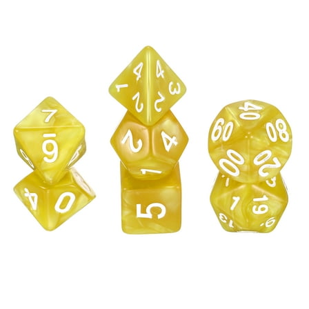 Polyhedral DND Dice Set, 7 Pcs DND Acrylic Dice for RPG Role Playing Table Games Tabletop Gaming Accessories, Pearl Pattern Golden Yellow