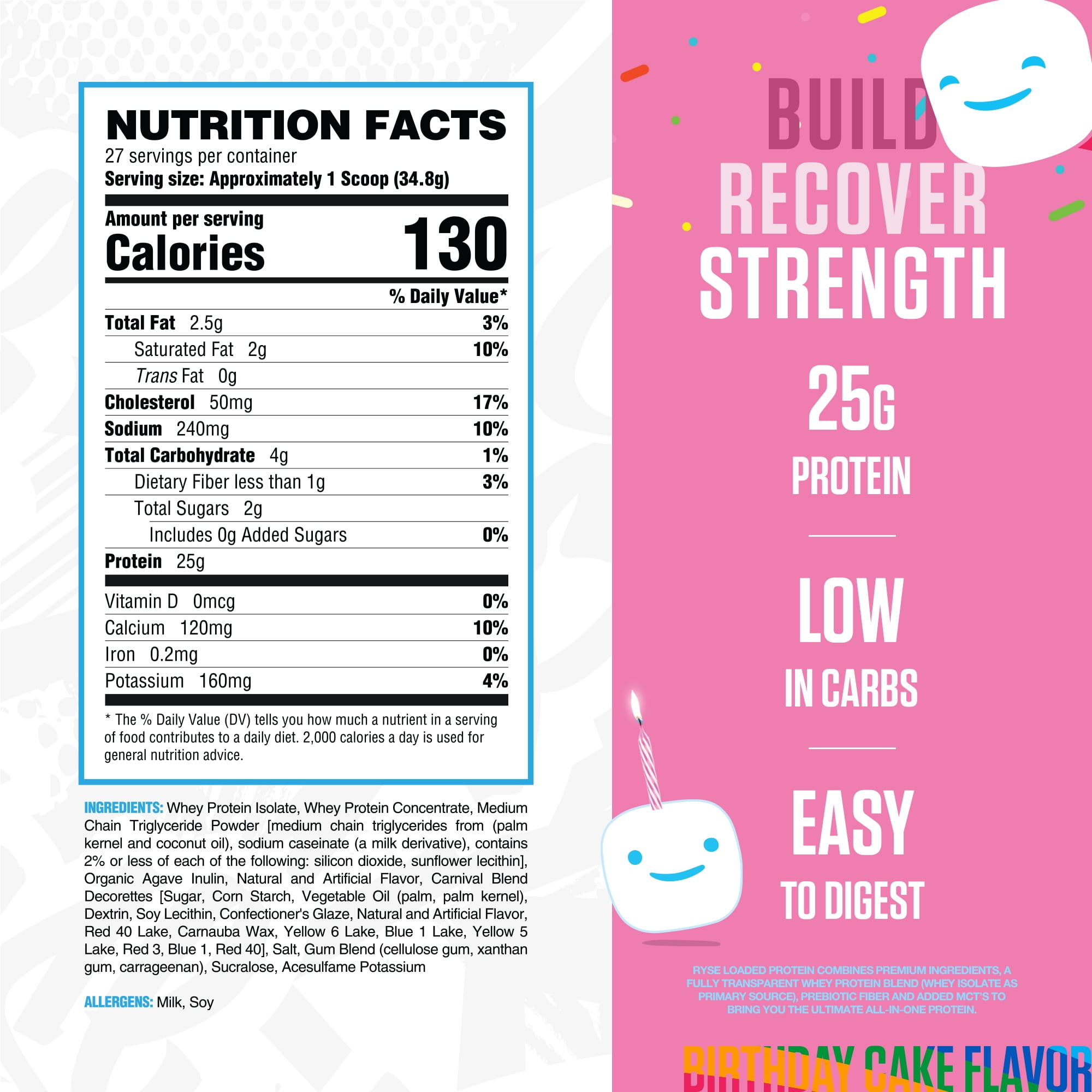 RYSE Loaded Protein Powder - Jet-Puffed Birthday Cake - 27 Servings