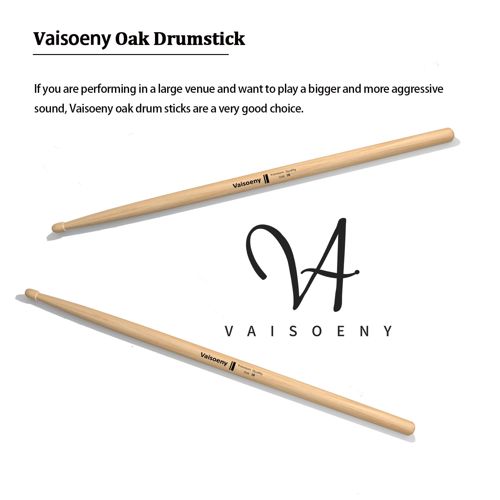 Vaisoeny Drum Sticks, 5B Drumsticks, Classic Oak Wood Drumsticks for Drums, Professional Musical Instrument Percussion Accessories&nbsp;(12 Pair)