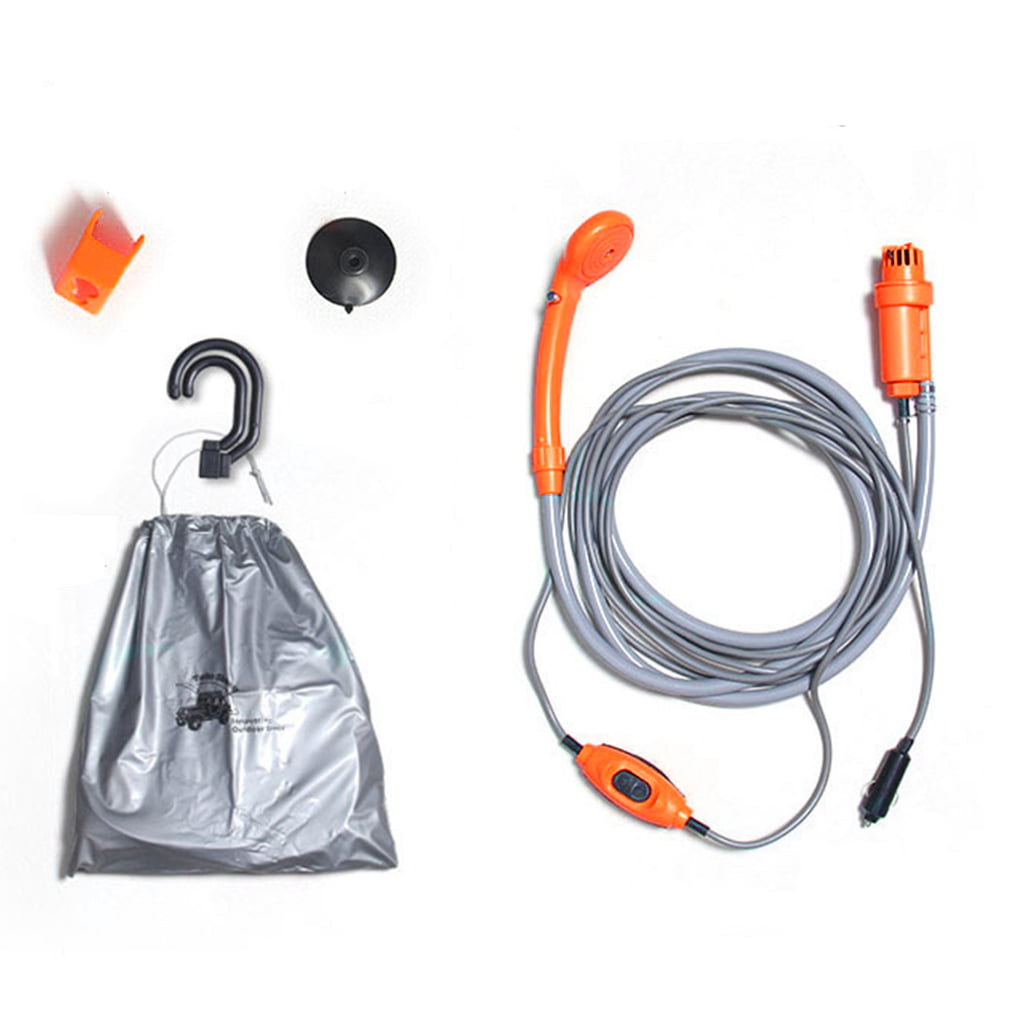 12V Portable Camping Shower Kit W/Cable Pump Hose Shower Head Switch Hanger USA