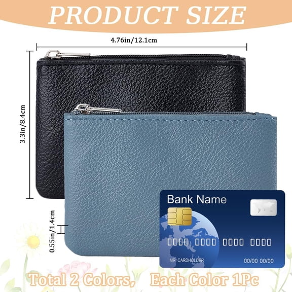 2 Colors Small Coin Purse Black Blue PU Leather Rhombus Zipper Pouches Portable Zip Change Wallet Purse Pocket Bag with Keychain for Women Ladies Card Key Headset Lipstick