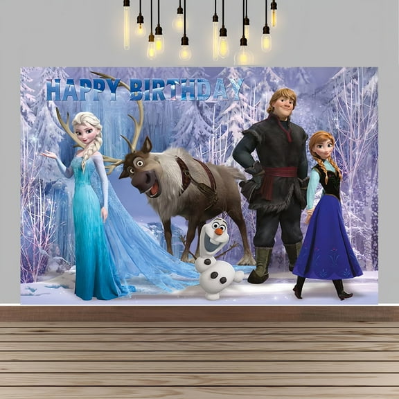 Frozen Happy Birthday Anime Cartoon Theme Backdrops Banner Birthday Party Decor Supplies(5x3ft)
