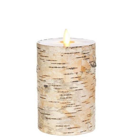 3.25"X6" Moving Flame Birch Wrapped Pillar Candle