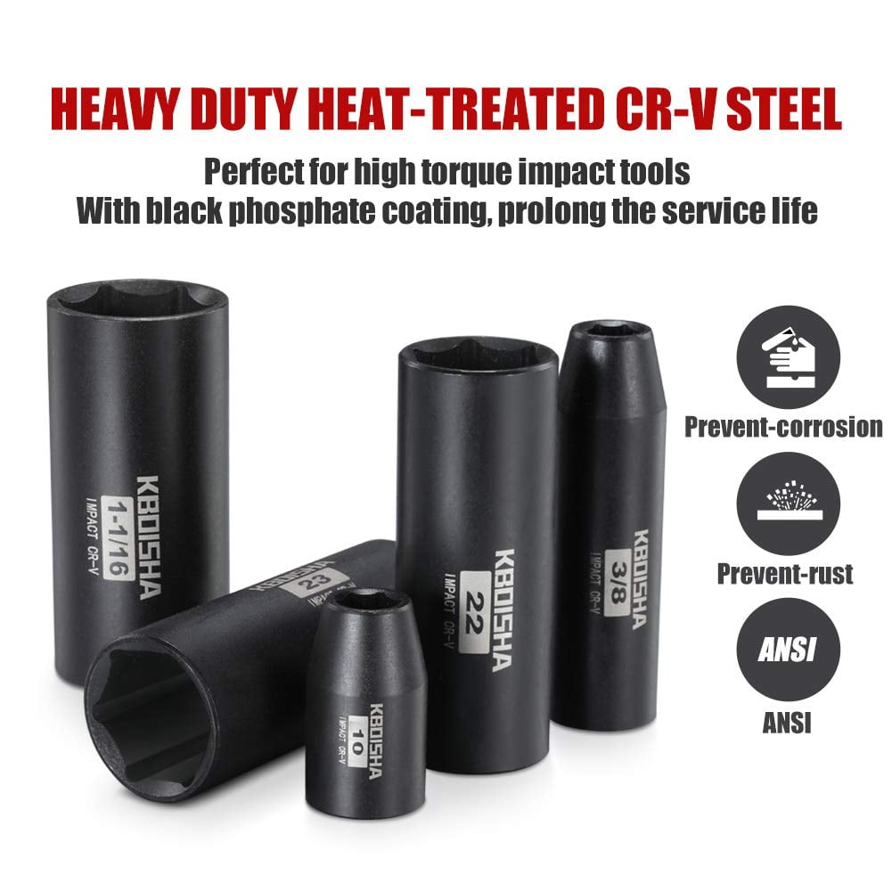 1/2" Master Drive Impact Socket Set,65-Piece 6 Point Socket Set Standard SAE and Metric Sizes CR-V Steel Sockets with Adapters & Ratchet Handle