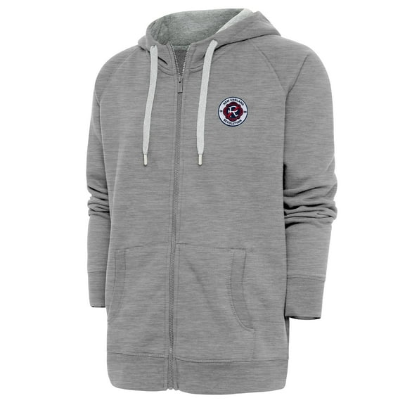 Men's Antigua Heather Gray New England Revolution Logo Victory Full-Zip Hoodie