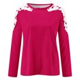 thumbnail image 4 of TKLPEHG Women's Blouses Crew Neck Lace Stitching Shirt Fashion Lightweight Long Sleeve T Shirt Loose Fall Tops Solid Color Casual Comfy Blouses Pullover (Hot Pink,M), 4 of 5