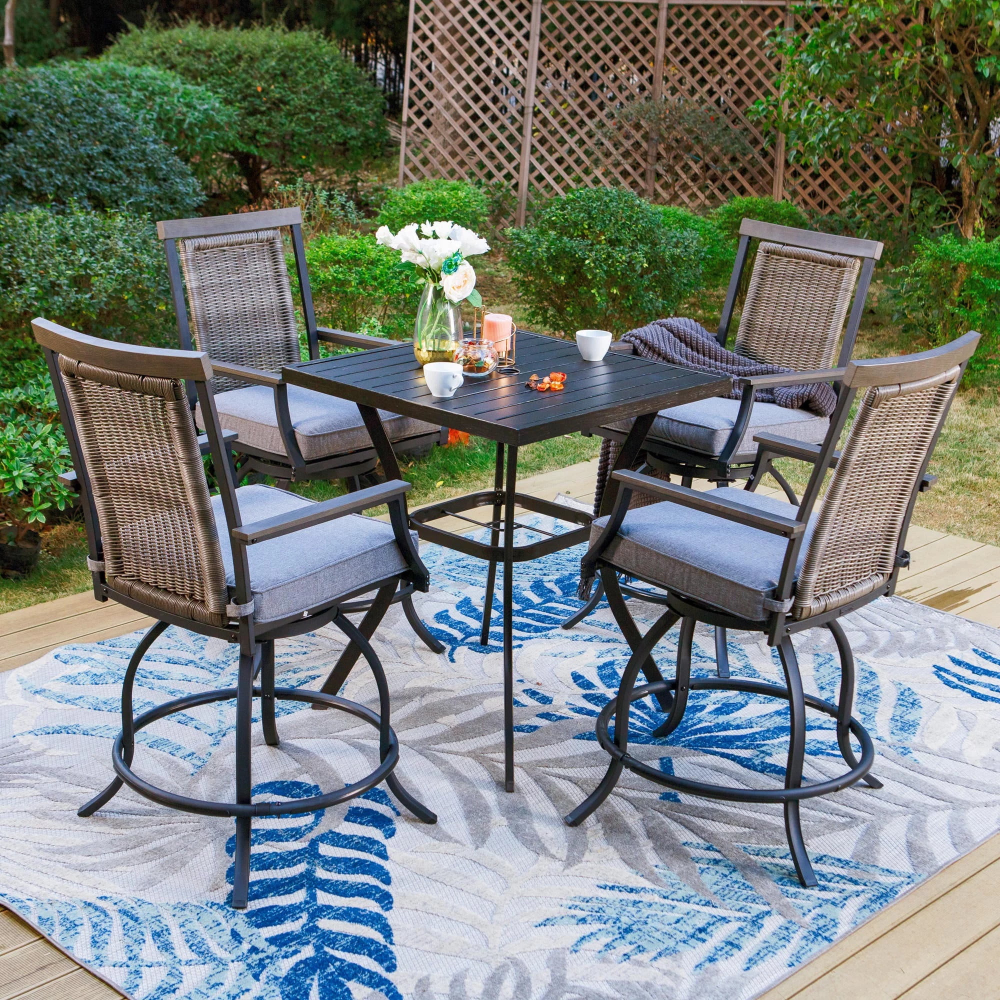 Set of 2 Outdoor HighBack Wicker Swivel Counter Bar Stools with