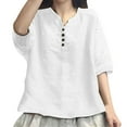 thumbnail image 2 of jtjvou V-Neck Casual Blouse 3/4 Sleeve Button Soft Comfortable T-Shirt Fashion Summer Wear Daily Party Vacation Women's Apparel Stylish Top White XL, 2 of 6