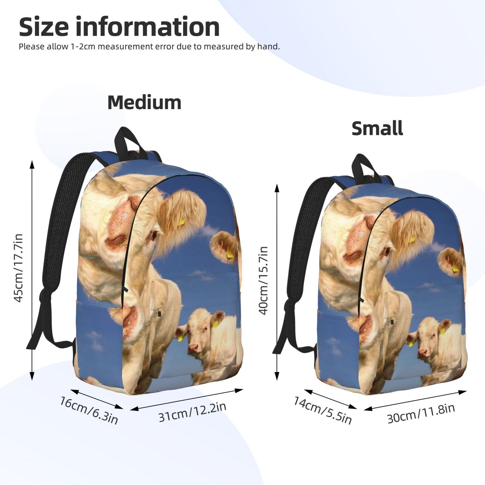 Ratiio Cows Cattles Print Canvas Backpack for Women & Men Retro Aesthetic Rucksack Basic Backpack for High School/College Students Travel Laptop Bag