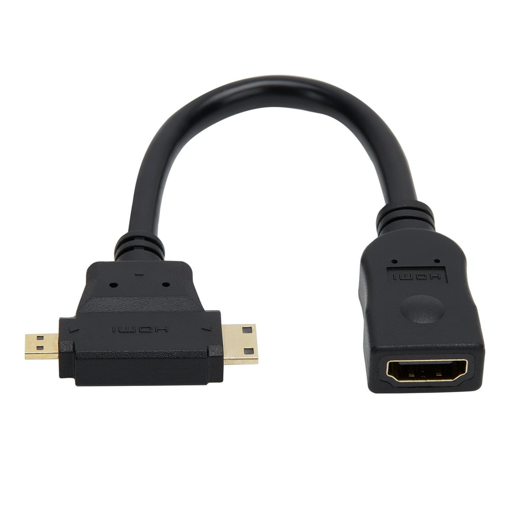onn. Mini and Micro HDMI to HDMI Adapter, Black