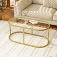 thumbnail image 3 of Oval Coffee Table with Tempered Glass Top - Modern Gold Accent Table, 3 of 9