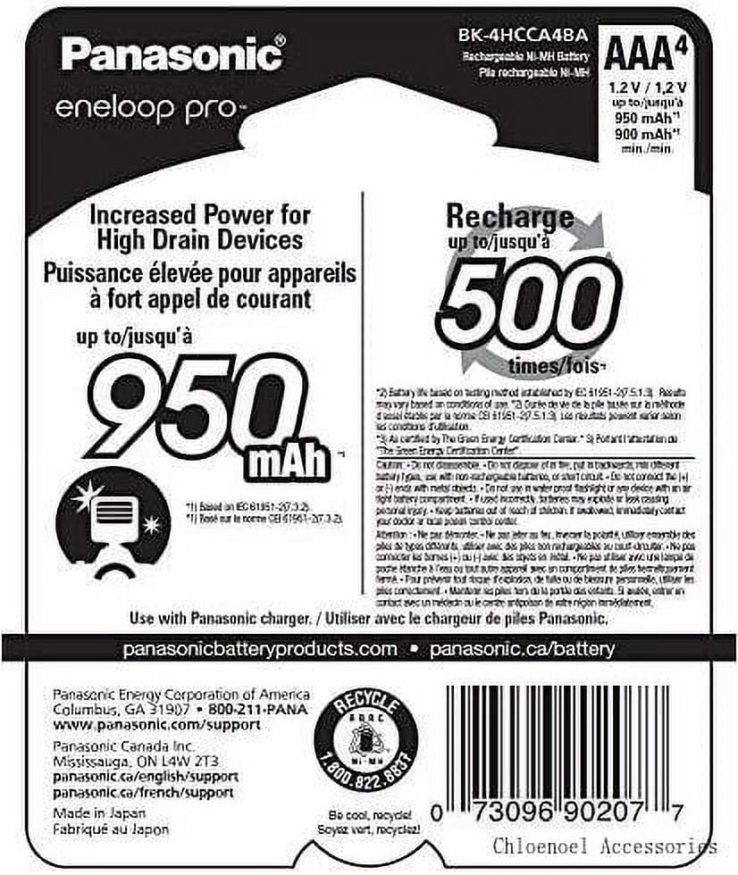 Panasonic BK-4HCCA4BA Eneloop Pro AAA High Capacity Ni-MH Pre-Charged Rechargeable Batteries, 4-Battery Pack