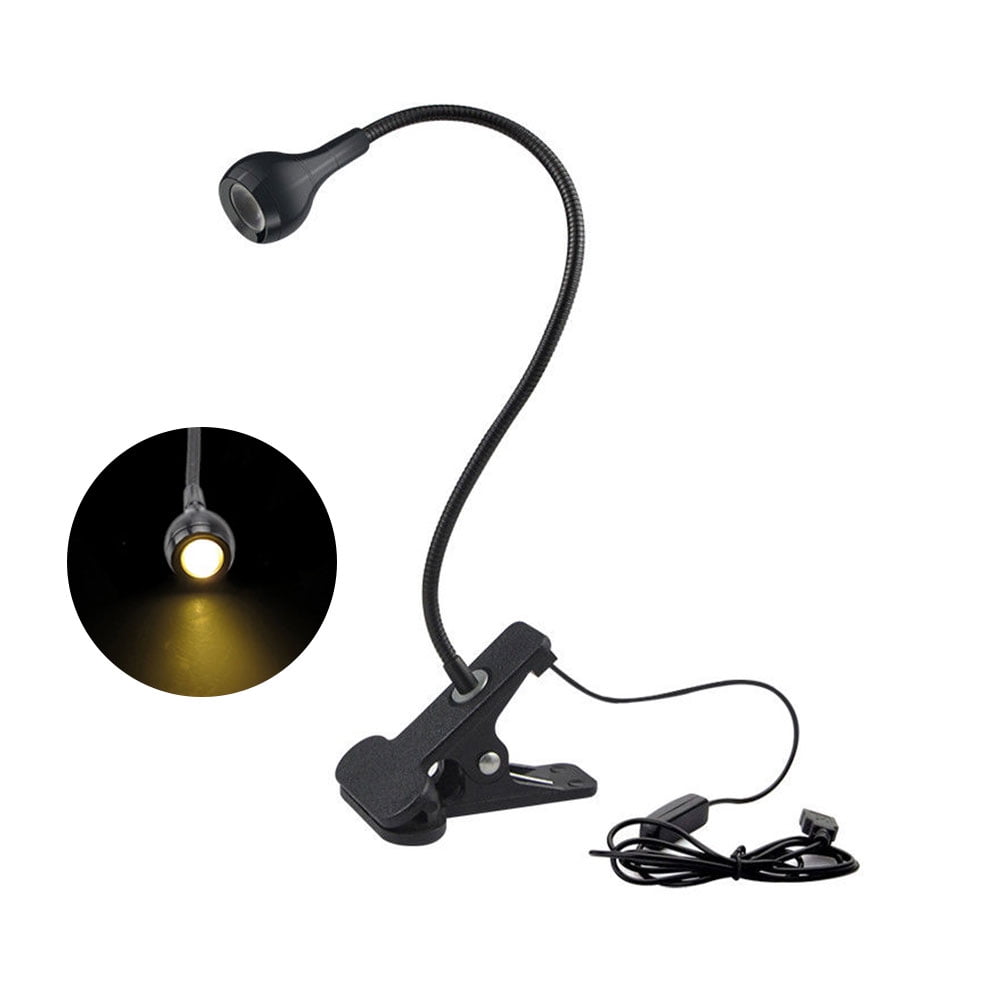 1pc Flexible Portable Clip-on Book USB LED Light Bed Table Desk Reading Lamp Black-warm white light 
