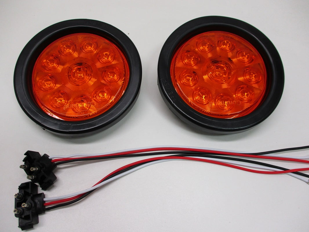 (2) 4 inch Round Amber LED Trailer Truck Park Running Turn Signal Light