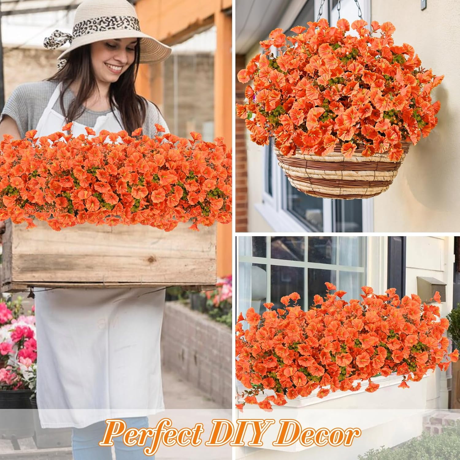 Lyacmy 36 Bundles Artificial Fall Flowers for Outdoor, Fake Mums UV Resistant Fake Flowers Fall Decorations for Home Garden,Green Orange
